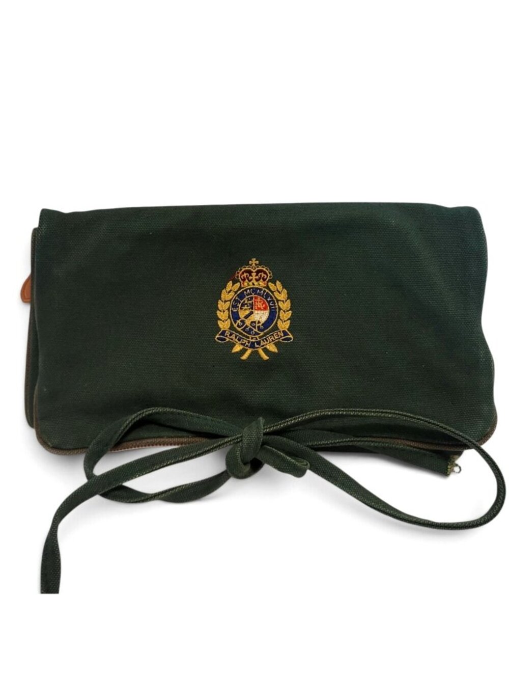 Vintage Ralph Lauren Hanging Travel Organizer Embroidered Crest Roll Up Bag